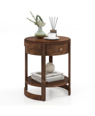 2 Tier Round End Table Mid Century Modern Nightstand