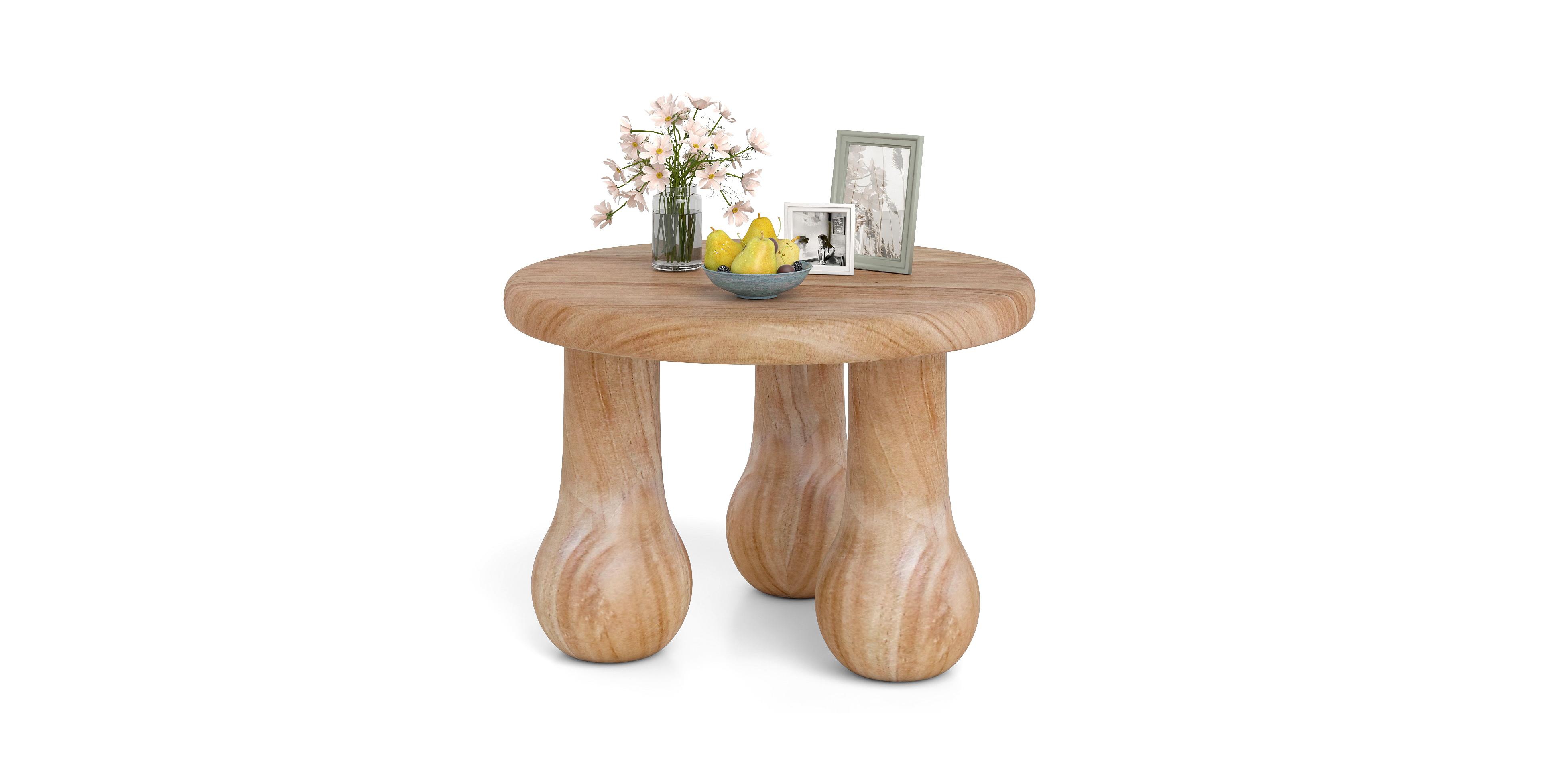 Mecale 24" Small Solid Mahogany Wood Coffee Table with Thickened Top and Column Legs