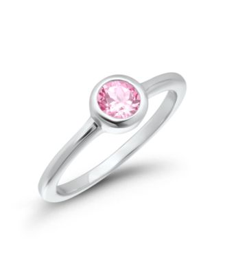 Pink Cubic Zirconia Round Bezel Set Promise Pinky Ring