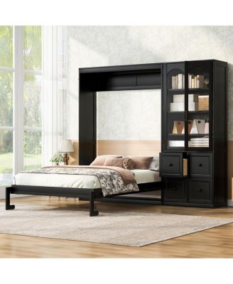 Queen Murphy Bed with Reversible Acrylic Cabinet and Storage Shelves