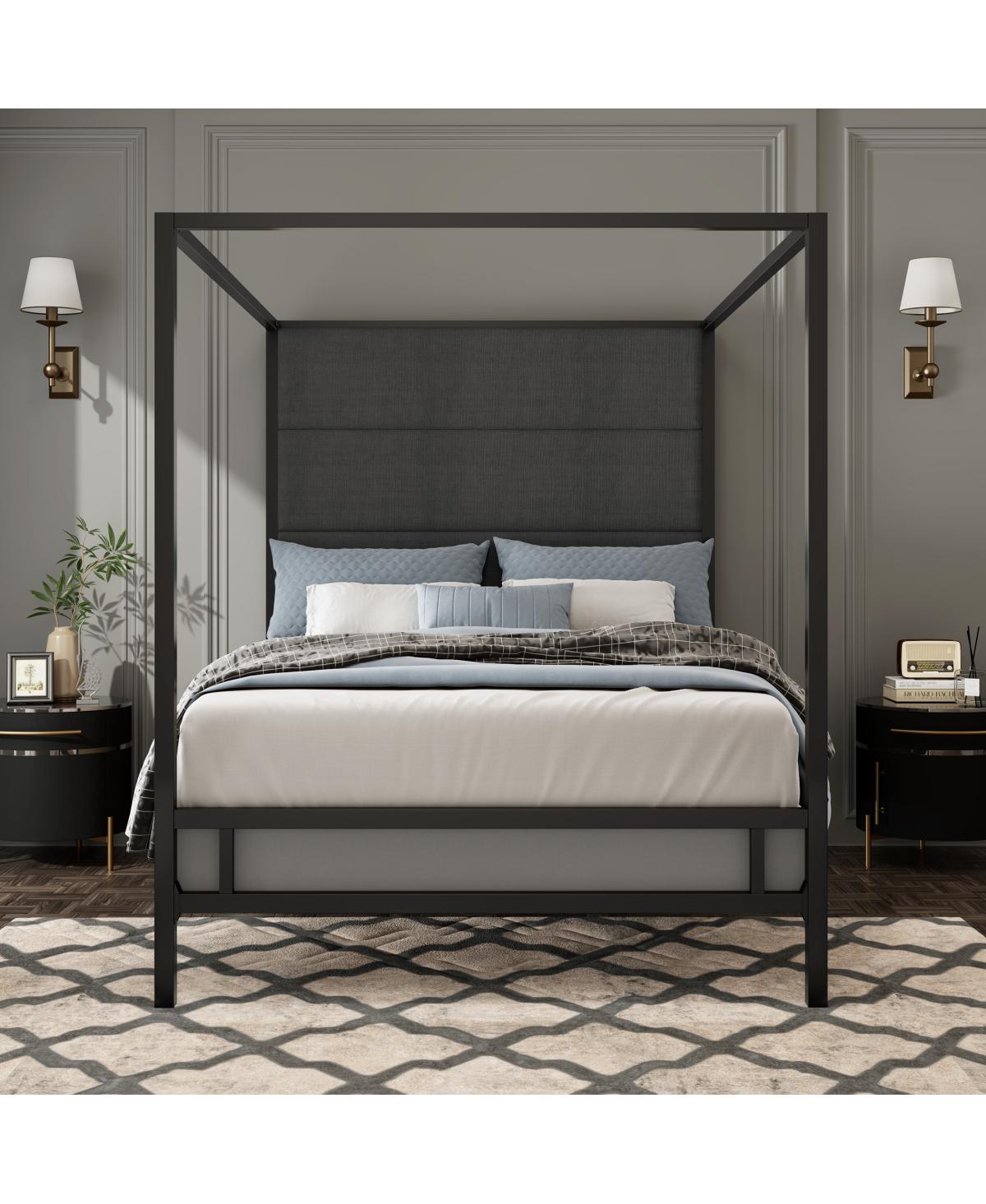Streamdale Furniture Modern Queen Linen Upholstered Canopy Bed Frame - Black,dark gray