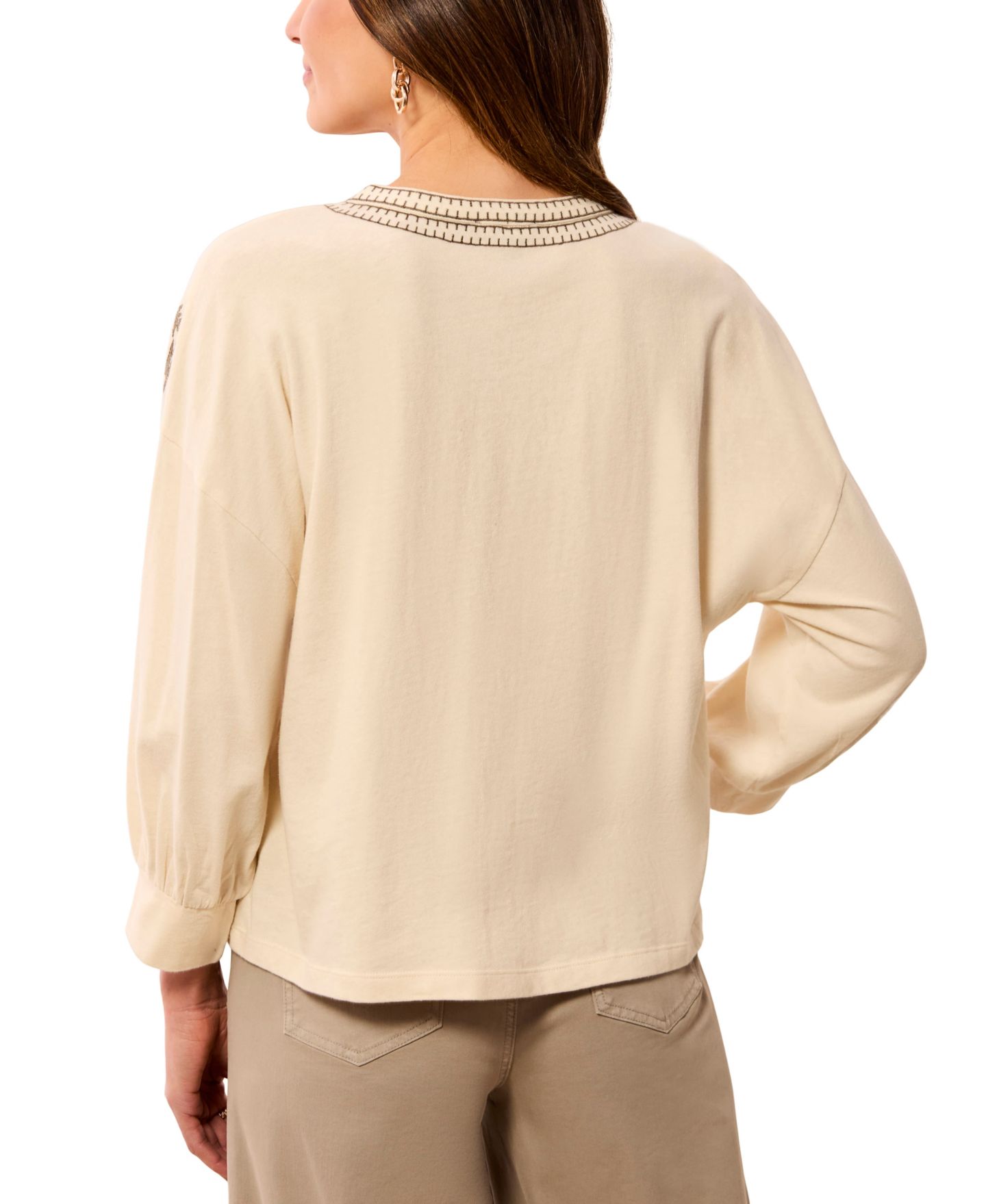 Женская блузка TRIBAL Paisley Park Floral-Embroidery 3/4-Raglan-Sleeve Notch-Neck, цвет: Moonstone — фото 4