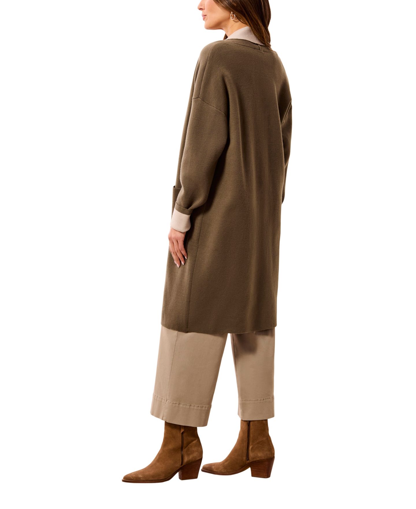 Женские куртки TRIBAL Mid-Length Dropped-Shoulder Patch Pockets Coatigan, цвет: Basil — фото 4