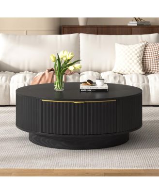 Fluted Round Farmhouse Coffee Table with Storage Drawer