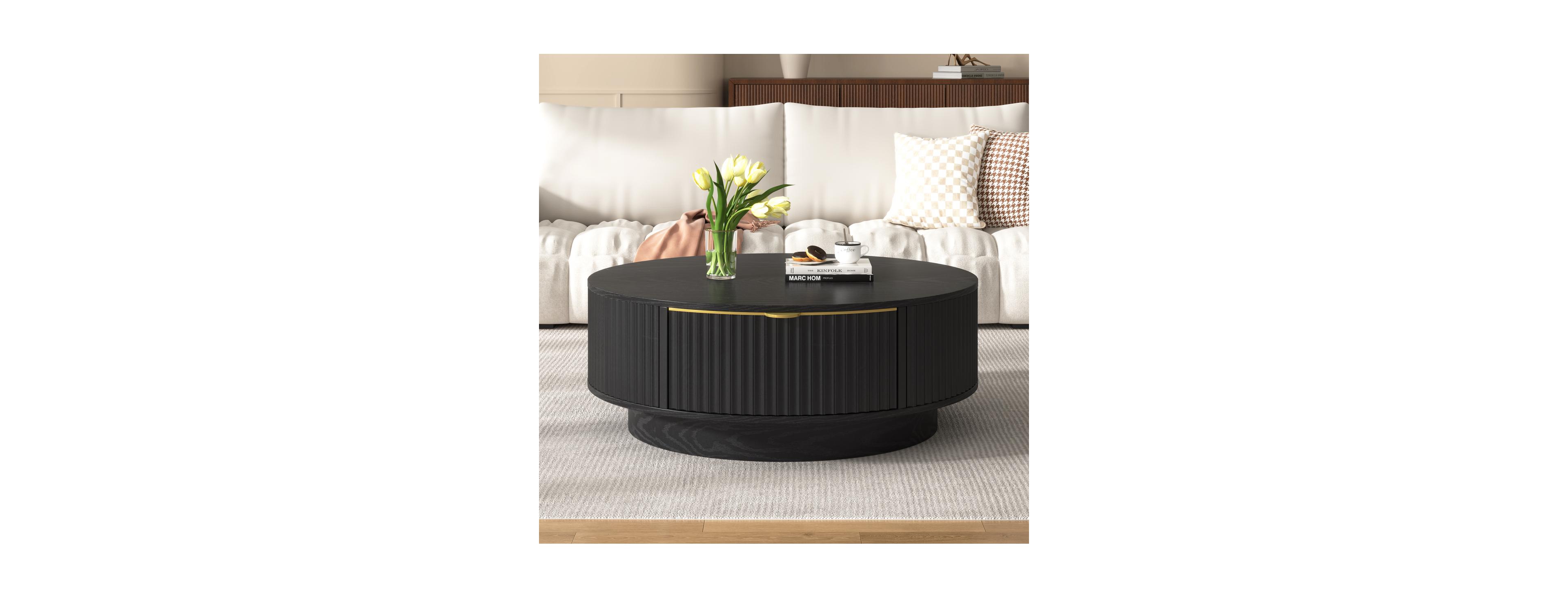 Streamdale Furniture Fluted Round Farmhouse Coffee Table with Storage Drawer