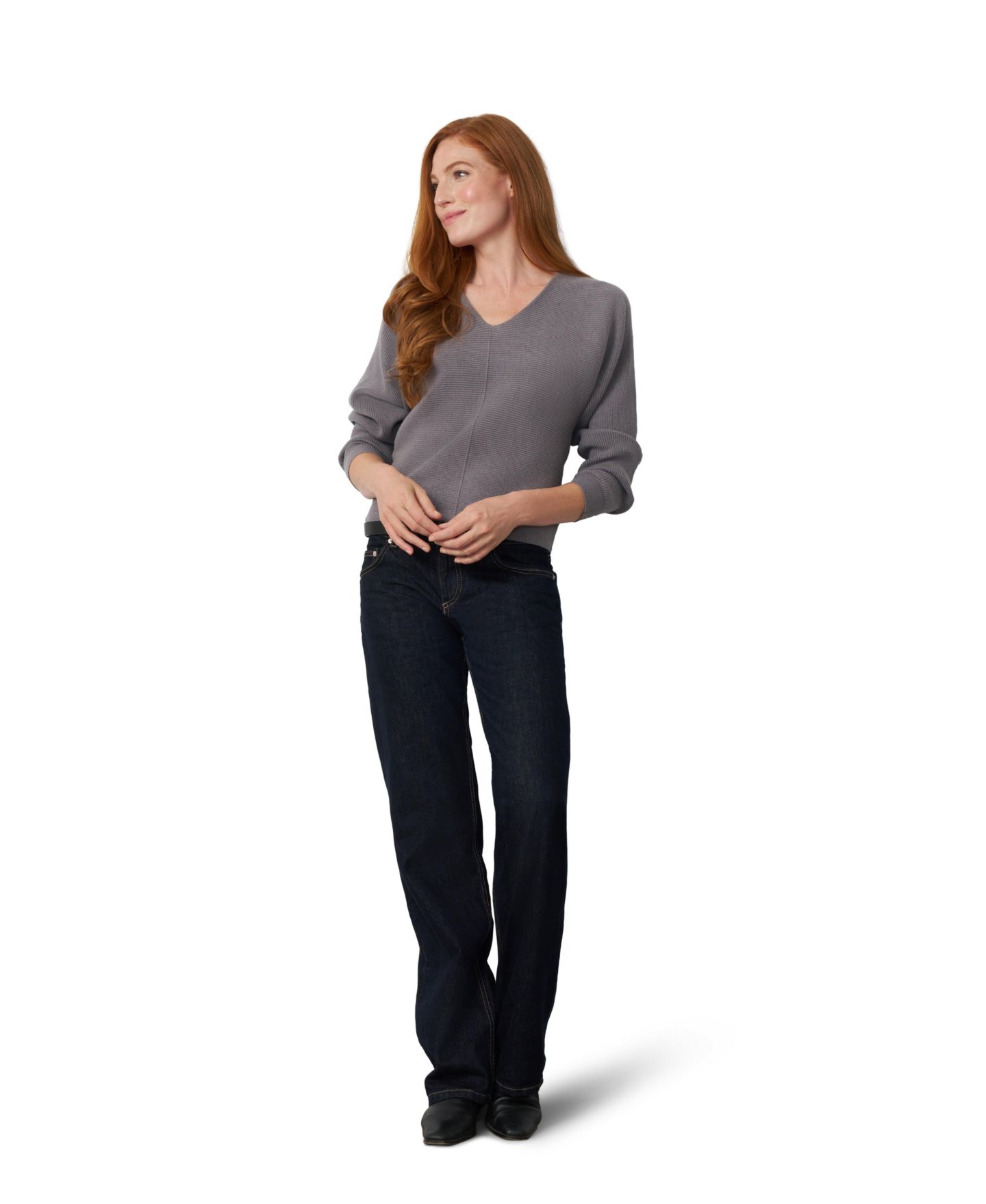 Женский свитер Cable & Gauge Dolman Rib-Knit V-Neck, цвет: Меланжевый серый — фото 5