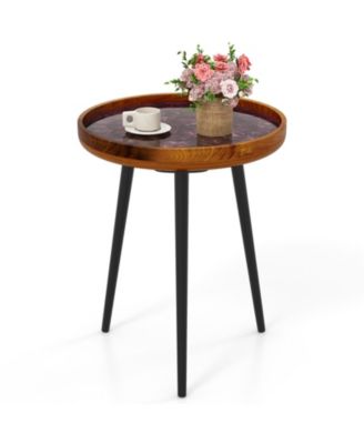 16 Inch Round End Table with Sea Shell Decoration and Epoxy Resin Finish