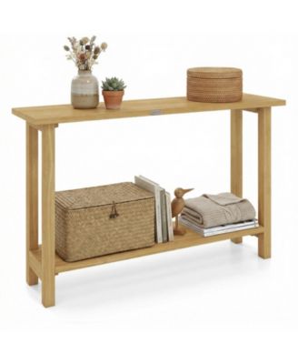 47 Inch Solid Wood Console Table with Teak Wood Frame and Storage