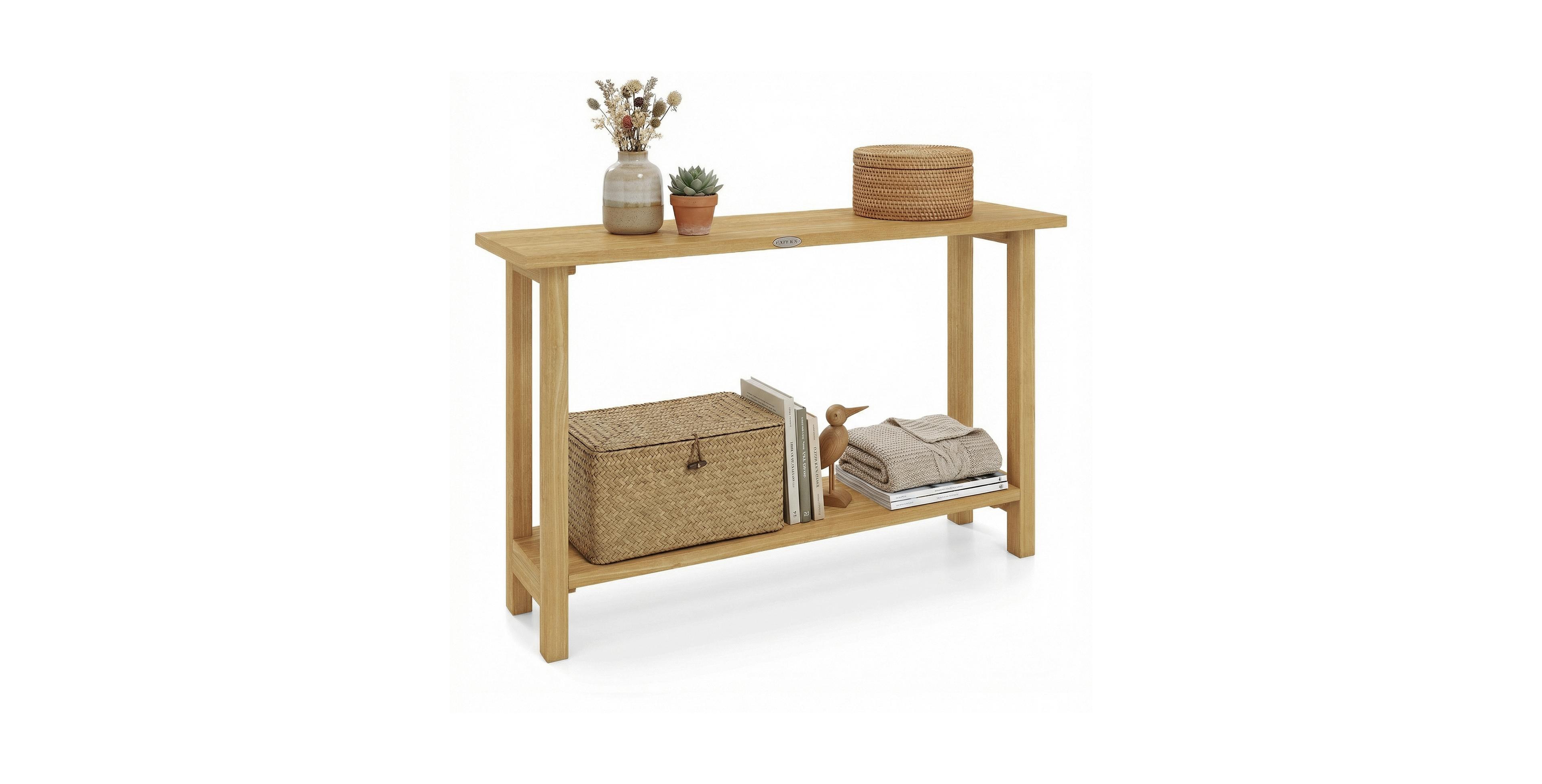 Mecale 47 Inch Solid Wood Console Table with Teak Wood Frame and Storage
