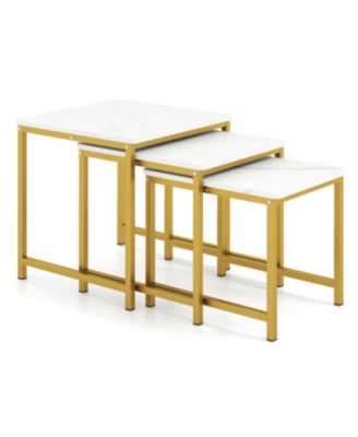 Faux Marble Nesting Table with Metal Frame Set of 3