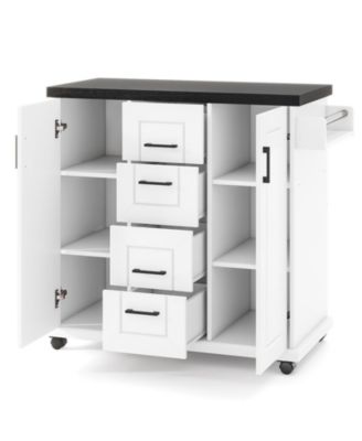 42.5 in Rolling Kitchen Island Cart with 2 Cabinets and 4 Drawers