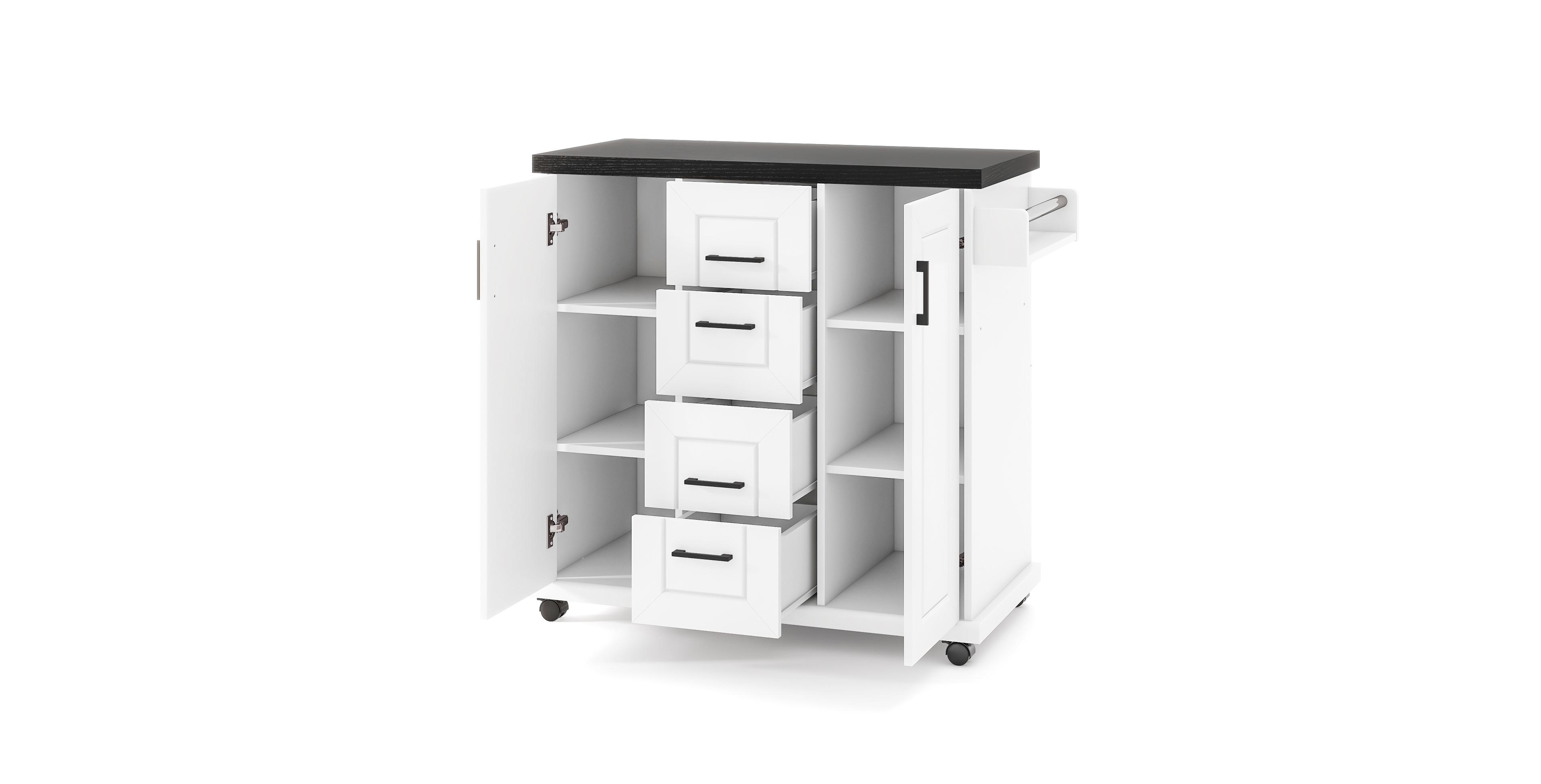 Mecale 42.5 in Rolling Kitchen Island Cart with 2 Cabinets and 4 Drawers