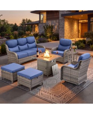 Luxury Patio Furniture Set with Fire Pit Table-7 Pieces All Weather Outdoor Swivel Rocker Chairs with Sofa and Ottomans