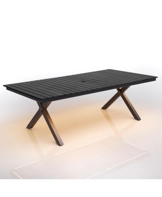 Outdoor Patio Aluminum Dining Table LED Light Strip Rectangular X-Shaped with Umbrella Hole