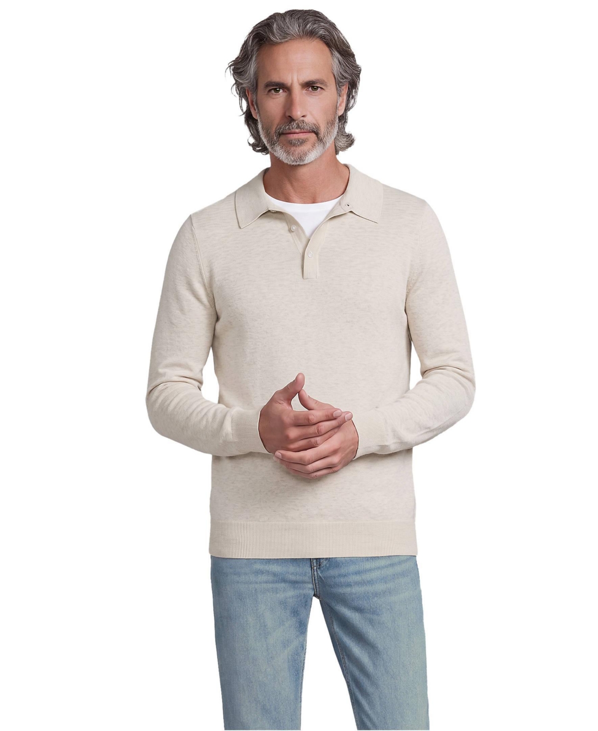 Lands' End Men's Long Sleeve Cotton Sweater Polo