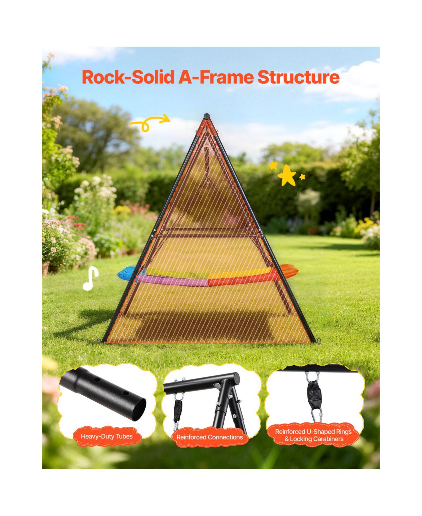 Детская игрушка Glintex Backyard A-Frame Swing Stand, 60 x 32 in Saucer Seat, Carbon Steel, 440 lb Load Capacity, Ages 3+, цвет: Чёрный — фото 6