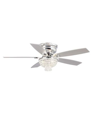 52" Chrome Wood 5-blade Flush Mount Crystal Ceiling Fan with Remote