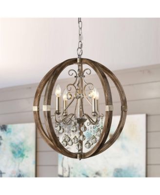 Farmhouse 4-Light Weathered Wooden Frame Globe Crystal Chandelier