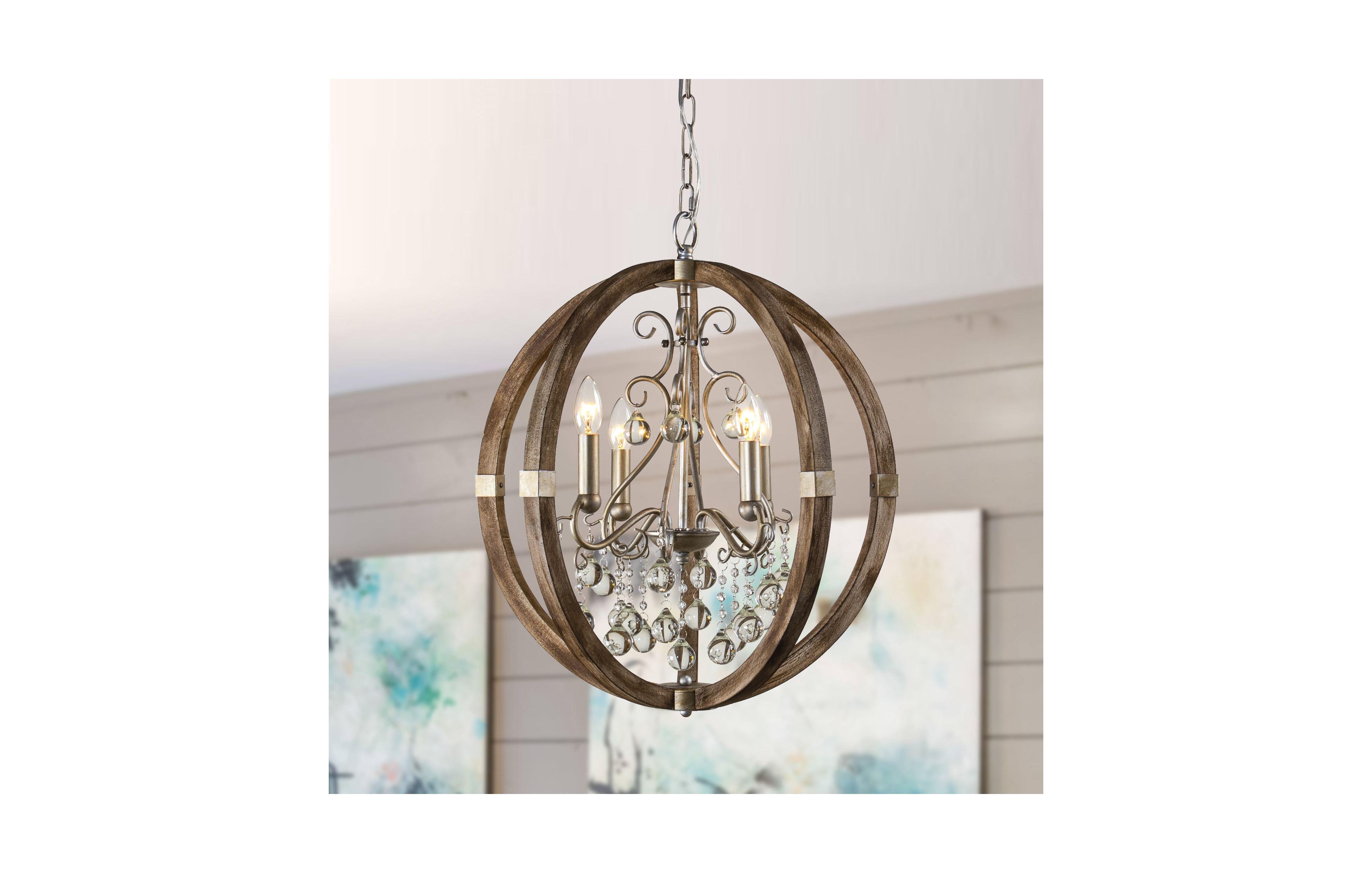 Parrot Uncle Farmhouse 4-Light Weathered Wooden Frame Globe Crystal Chandelier