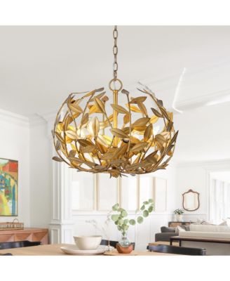 Distressed 6-Light Olive Leaf Spherical Blooming Bowl Chandelier Pendant Light