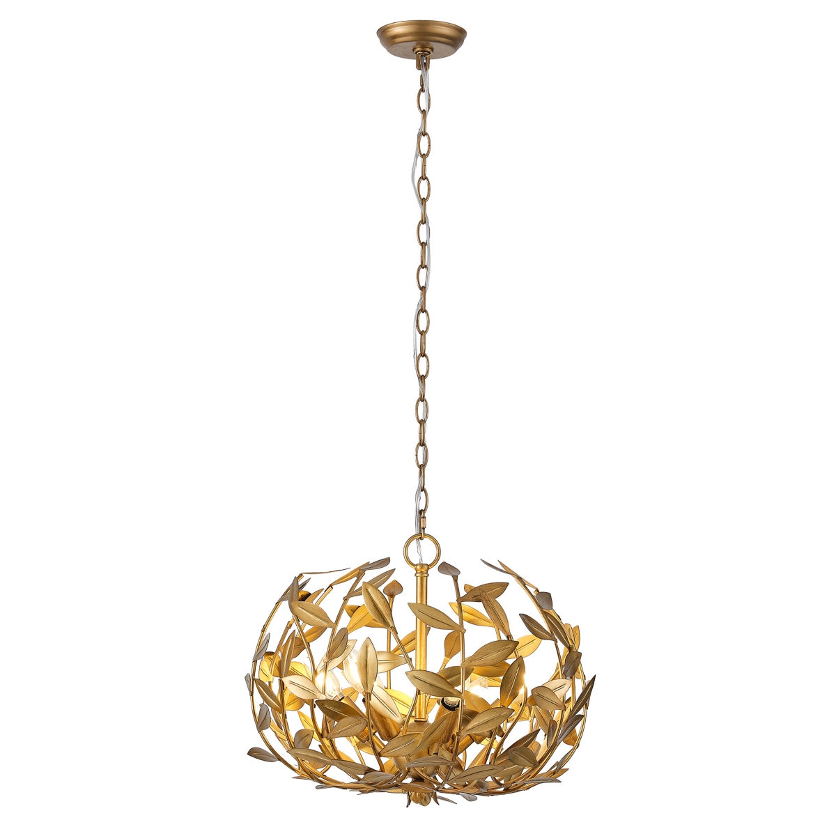 Parrot Uncle Distressed 6-Light Olive Leaf Spherical Blooming Bowl Chandelier Pendant Light - Gold