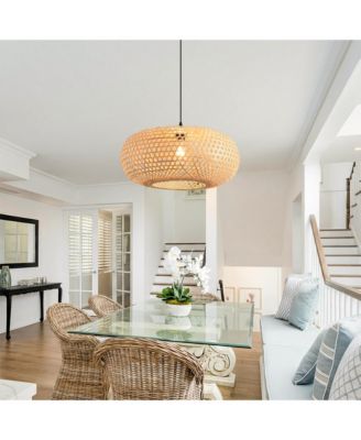 22" Nautical Woven Bamboo Lantern Pendant Light Chandelier for Island Kitchen
