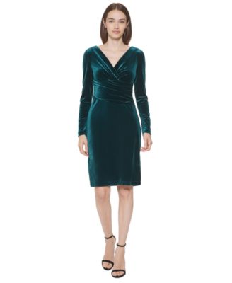 Petite Long-Sleeve Velvet Sheath Dress