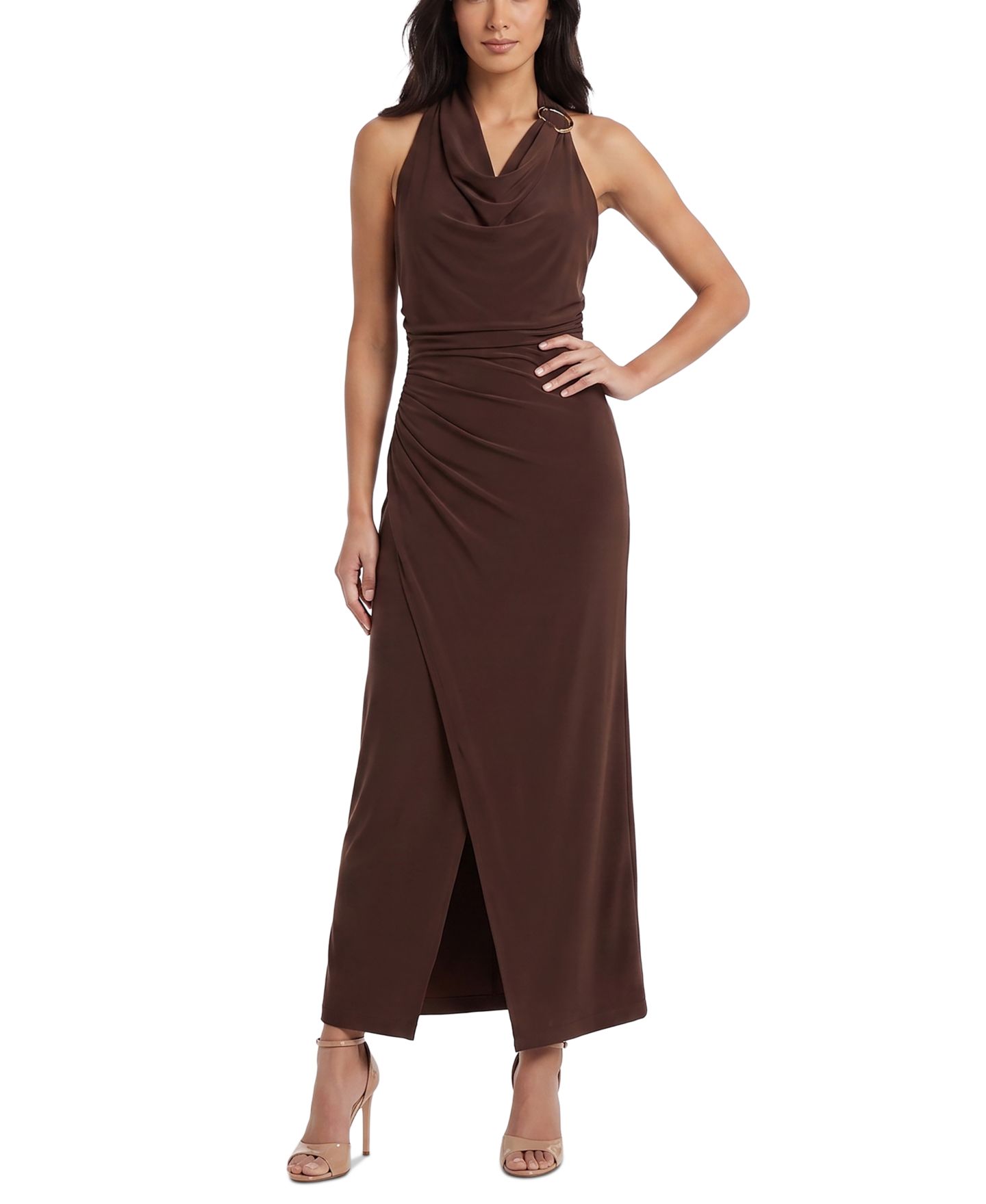 Женское платье Taylor Ruched Sleeveless Cowl Neck, цвет: Тёмно-коричневый — фото 1