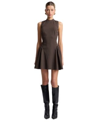Women's Stretch Plaid Mock-Neck Flounce Mini Dress