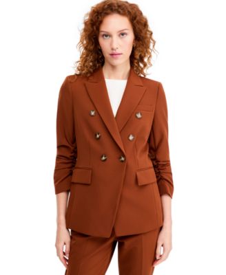 ASL Petite Ruched-Sleeve One-Button Blazer