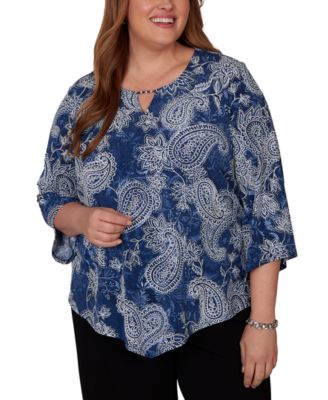 Plus Size Paisley Puff Printed Top