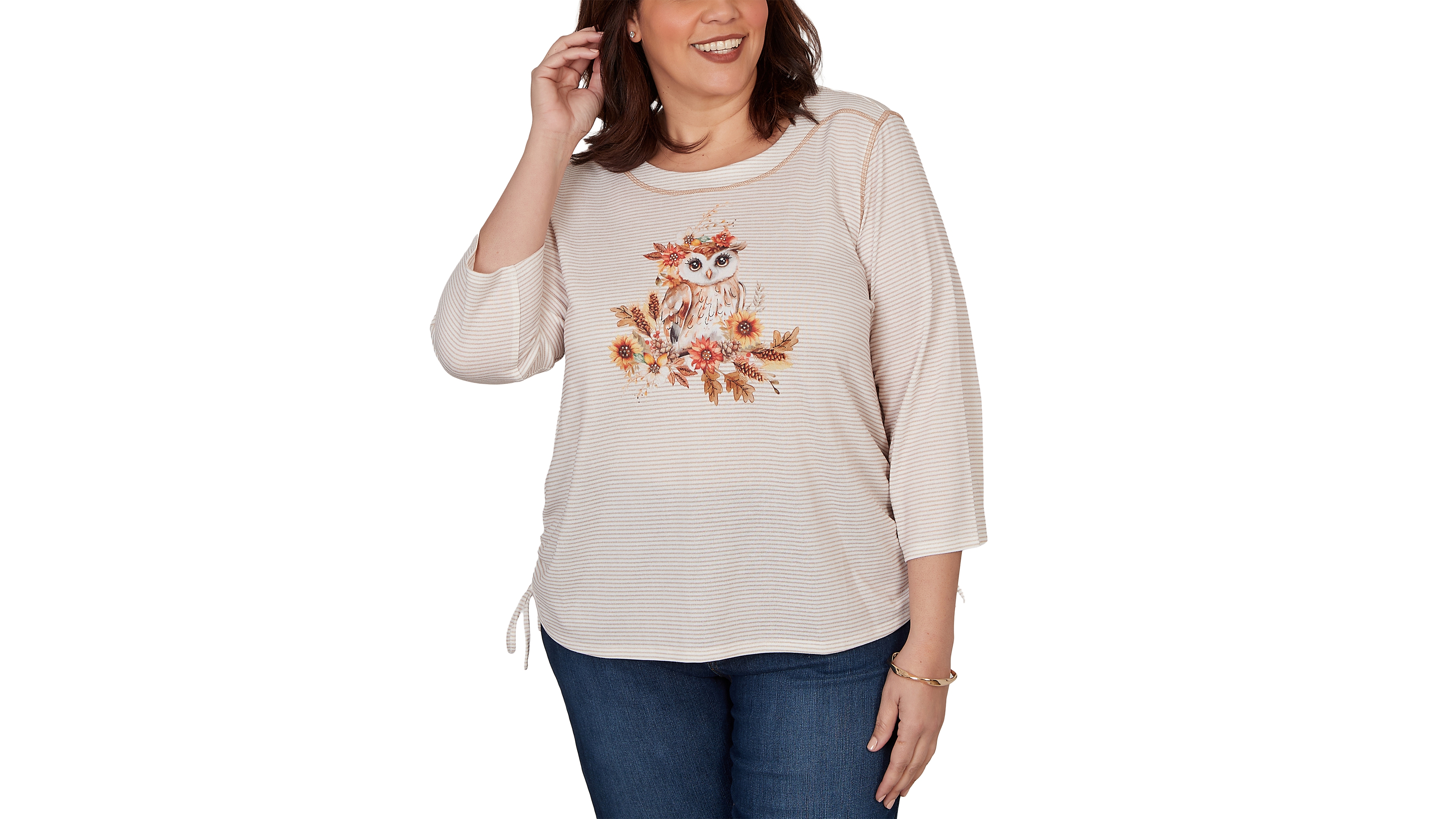 Alfred Dunner Plus Autumn Owl Knit Top