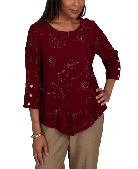 Женский топ Alfred Dunner Union Square Sparkle Soutache Geo Floral, цвет: Cranbry