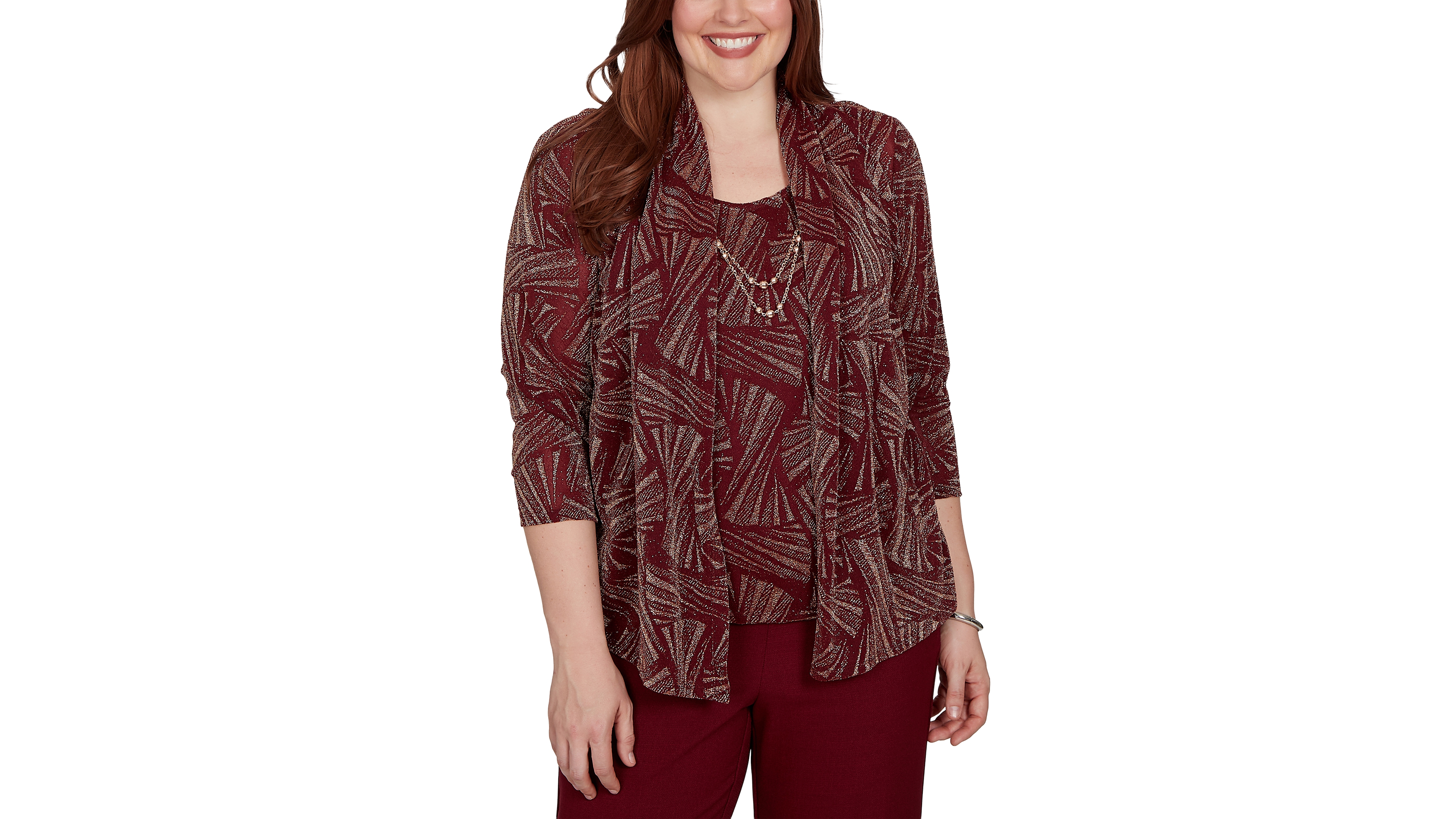 Alfred Dunner Women's Union Square Shimmer Abstract Two One Top With Necklace