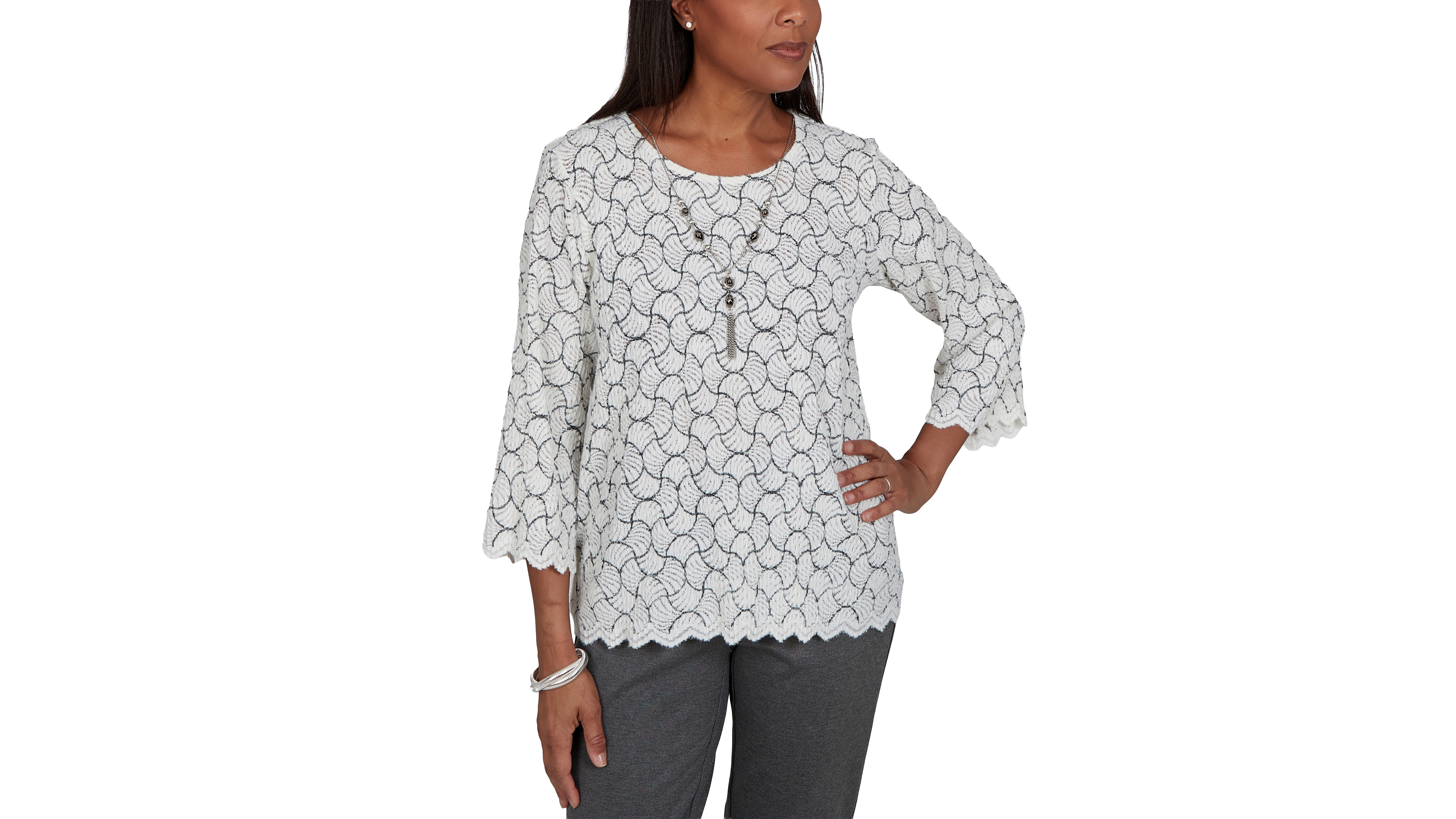 Alfred Dunner Women's Textured-Knit Scalloped-Hem Blouse