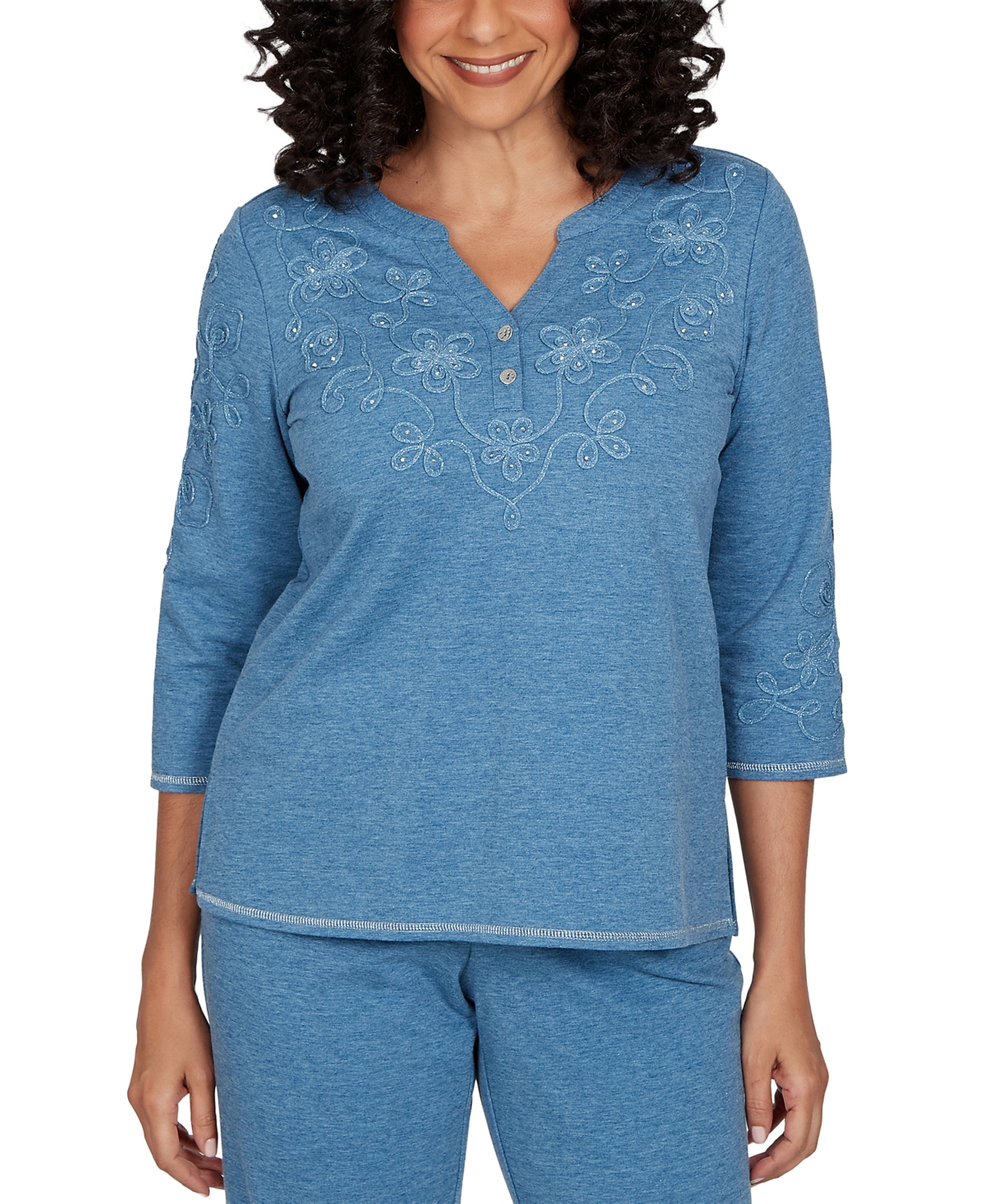 Alfred Dunner Women's V-Neck 3/4-Sleeve T-Shirt