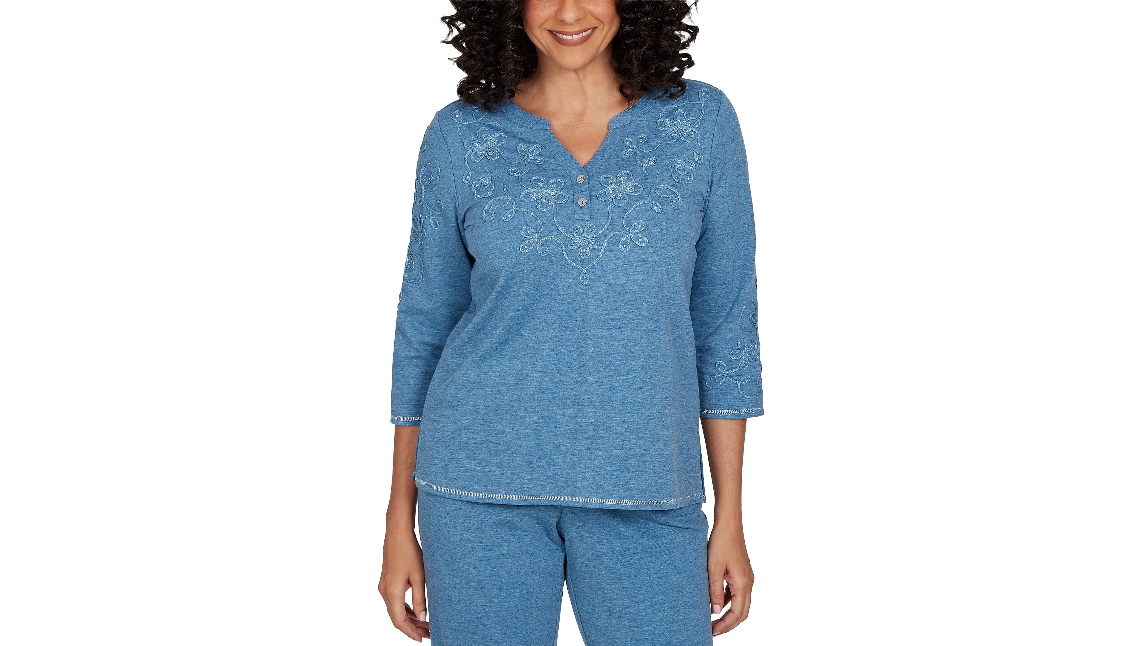 Alfred Dunner Women's V-Neck 3/4-Sleeve T-Shirt