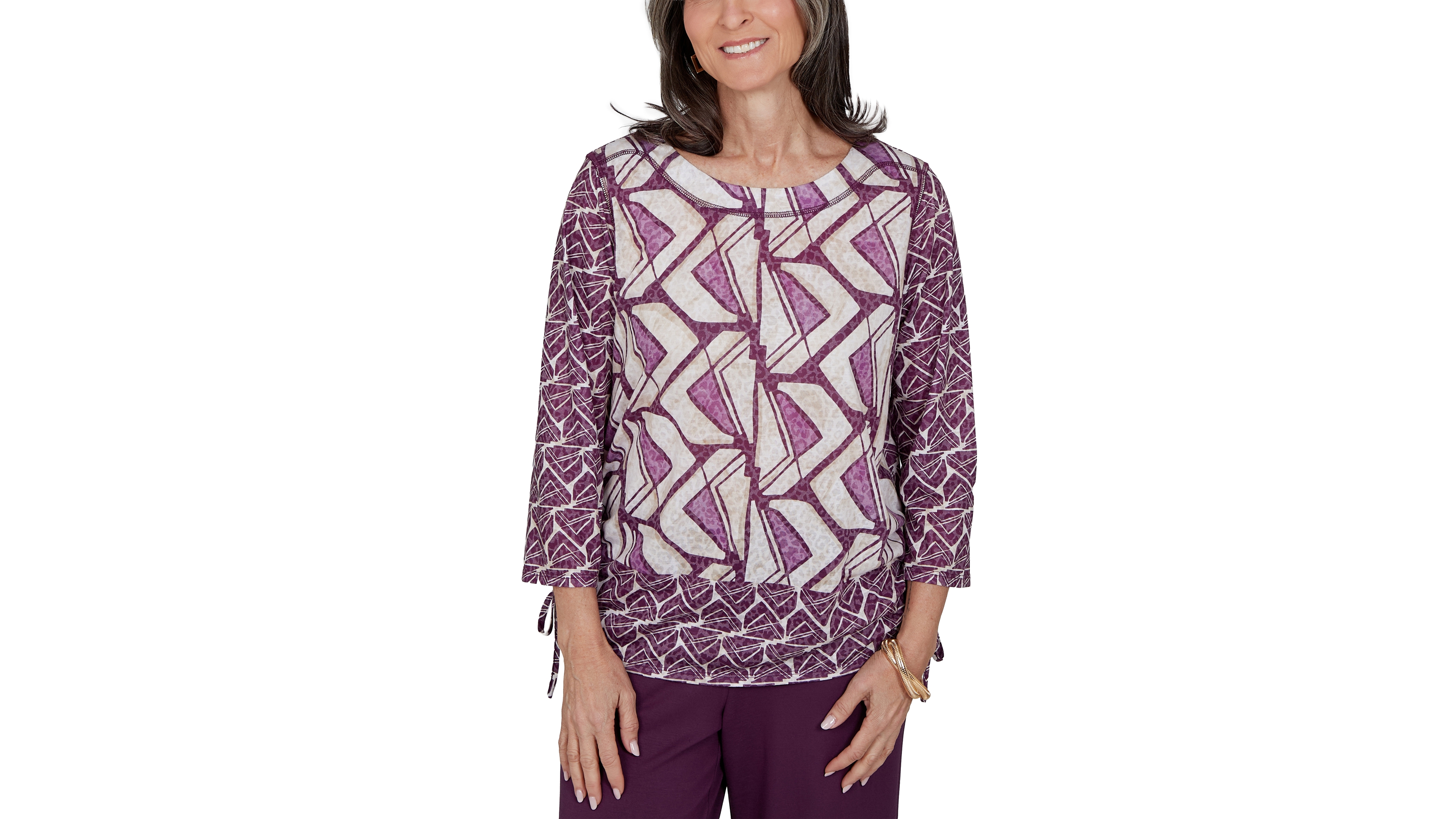 Alfred Dunner Petite Geometric-Print 3/4-Sleeve Blouse