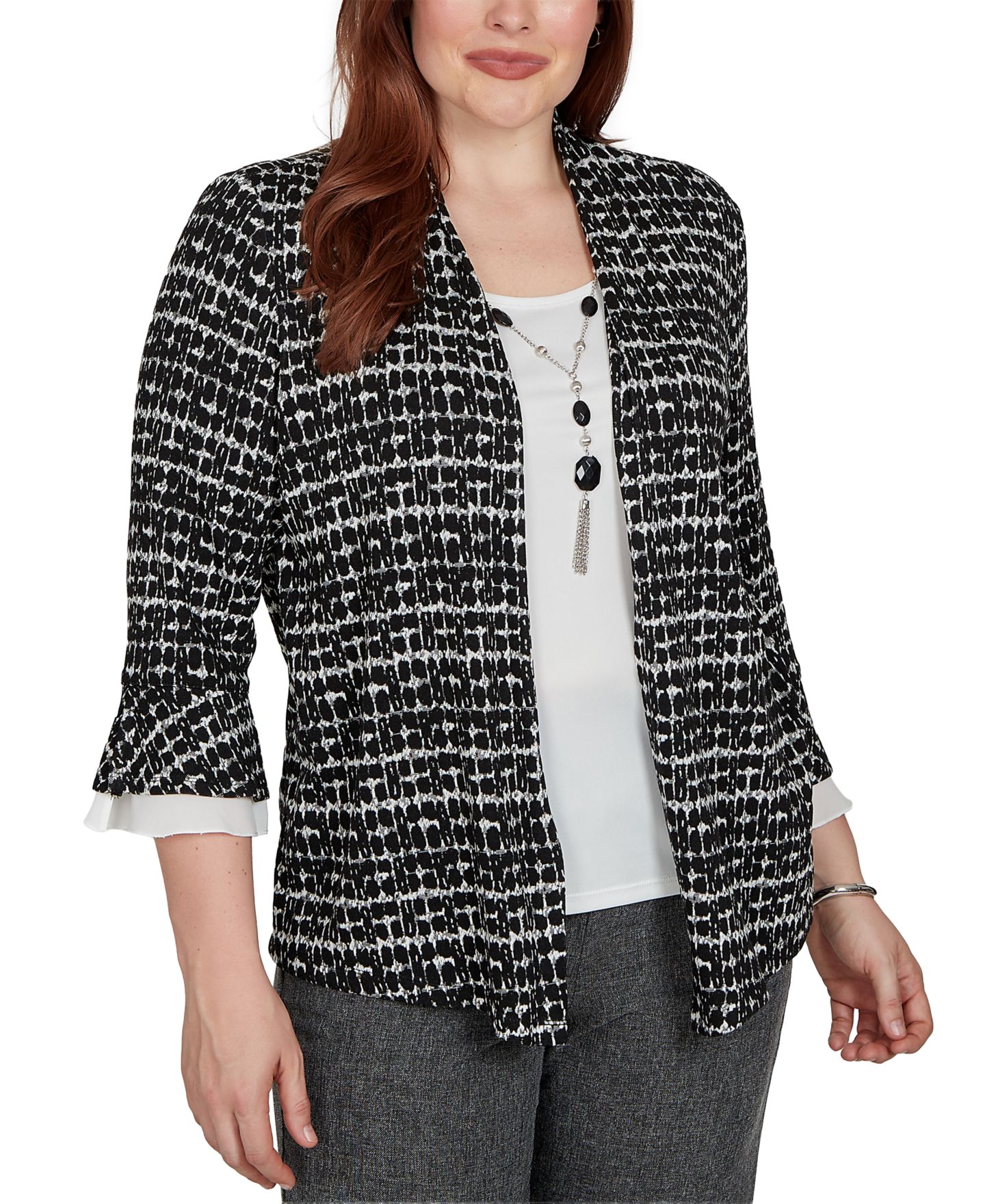 Женский топ Alfred Dunner Petite Dressy 3/4-Sleeve, цвет: Чёрный — фото 1