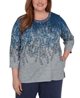 Plus Size Falling Leaves Pocket Knit Top
