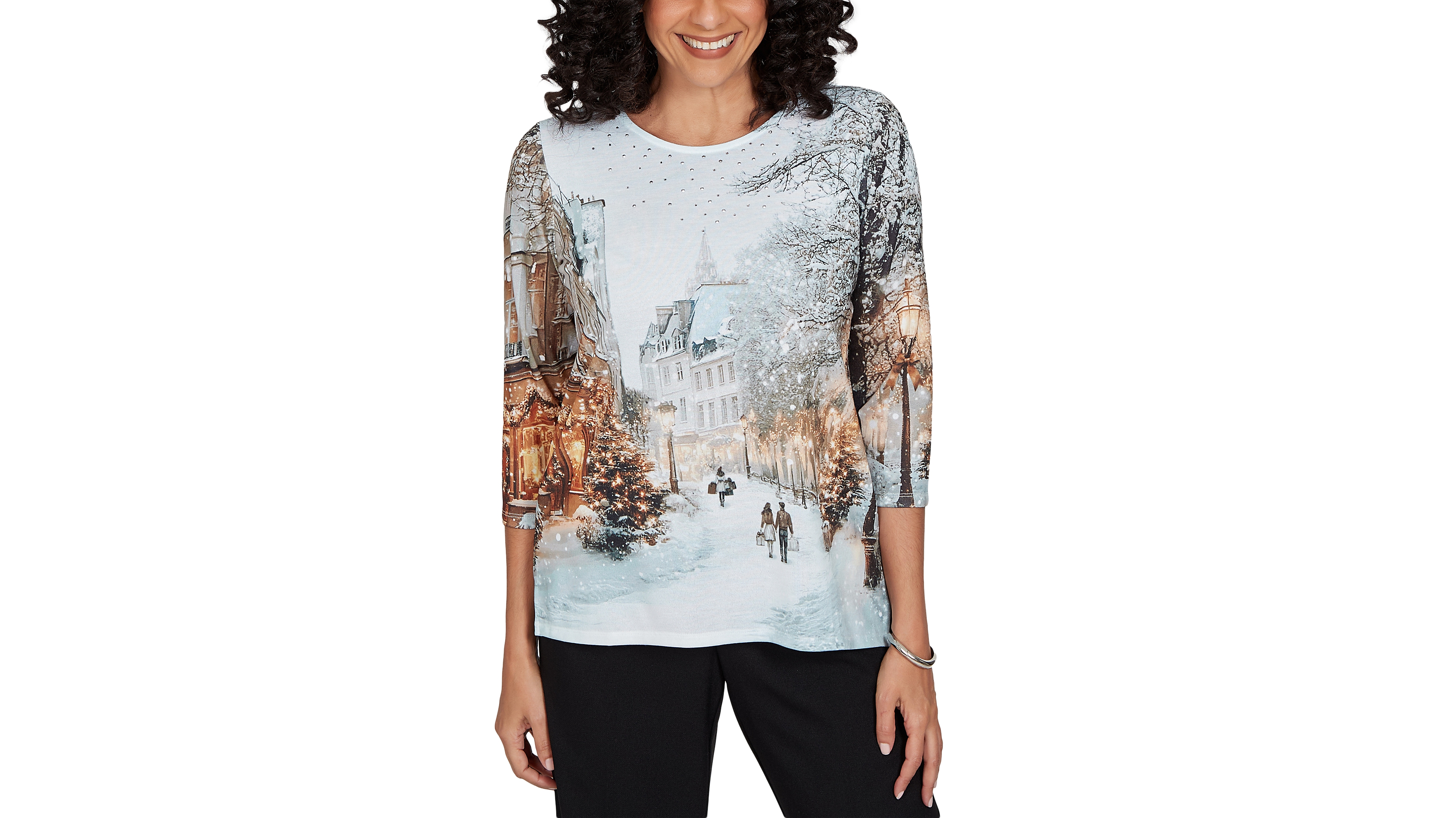 Alfred Dunner Women's Classic Christmas In The City Knit Top