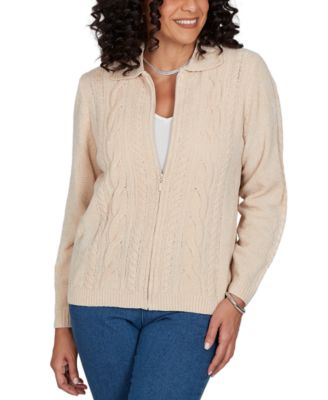 Women's Classic Cable Chenille Zip Cardigan Sweater