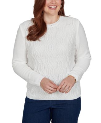 Petite Cable-Knit Crewneck Pullover Sweater