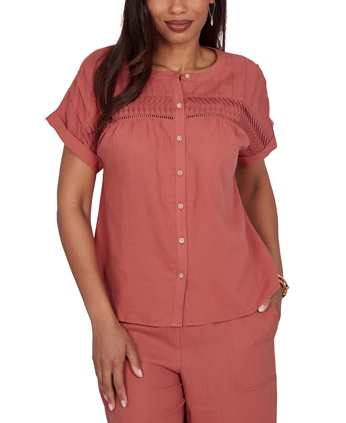 Ruby Rd. Petite Lightweight Pleated Short-Sleeve Top