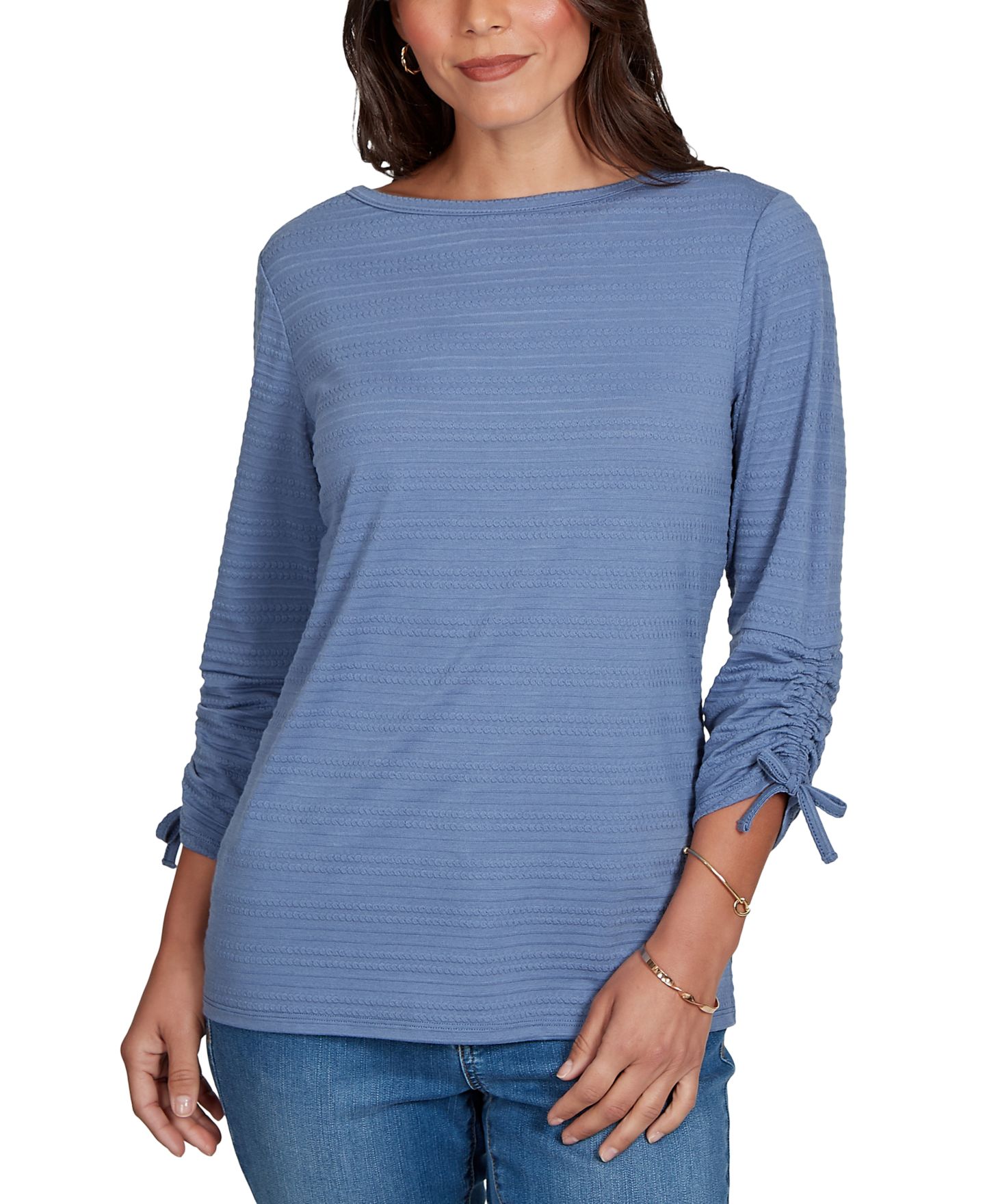 Женский топ Ruby Rd. Petite Ottoman 3/4-Sleeve Boat Neck, цвет: Синий — фото 1