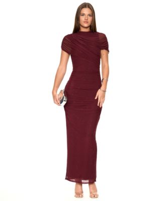 Women's Averra Scarf Asymmetrical Ruched Rhinestone Mesh Midi Dress