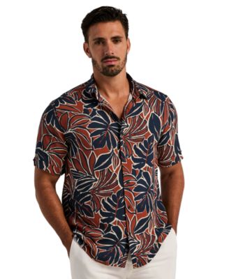 Men's Tropical Print Point Collar Short-Sleeve Button-Up Shirt
