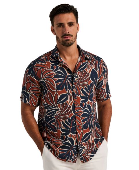 Мужская рубашка Cubavera Tropical Print Point Collar Short-Sleeve Button-Up, цвет: Arabian Spice