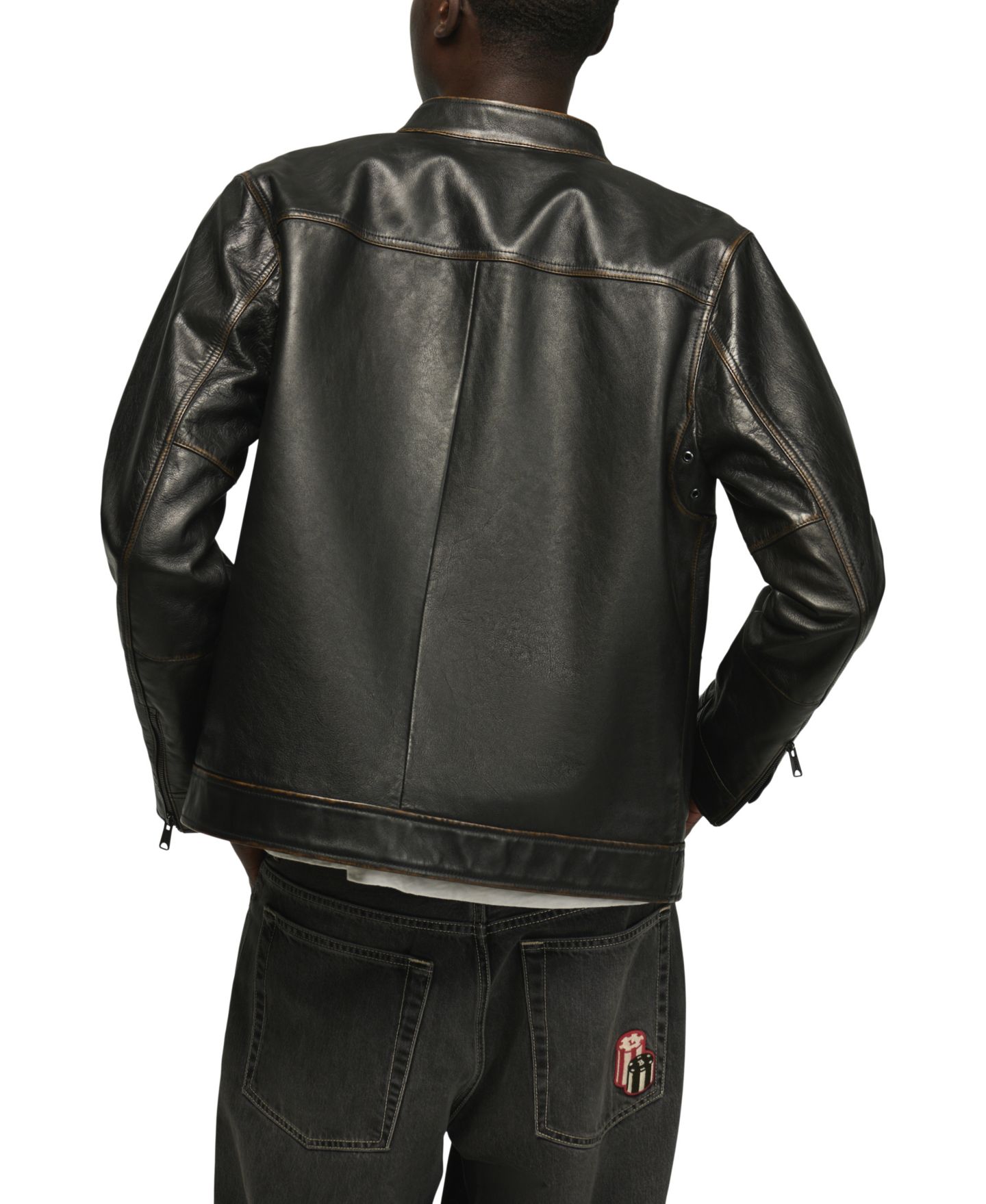 Мужская куртка Lucky Brand Bonneville Full-Grain Moto Leather, цвет: Чёрный — фото 4