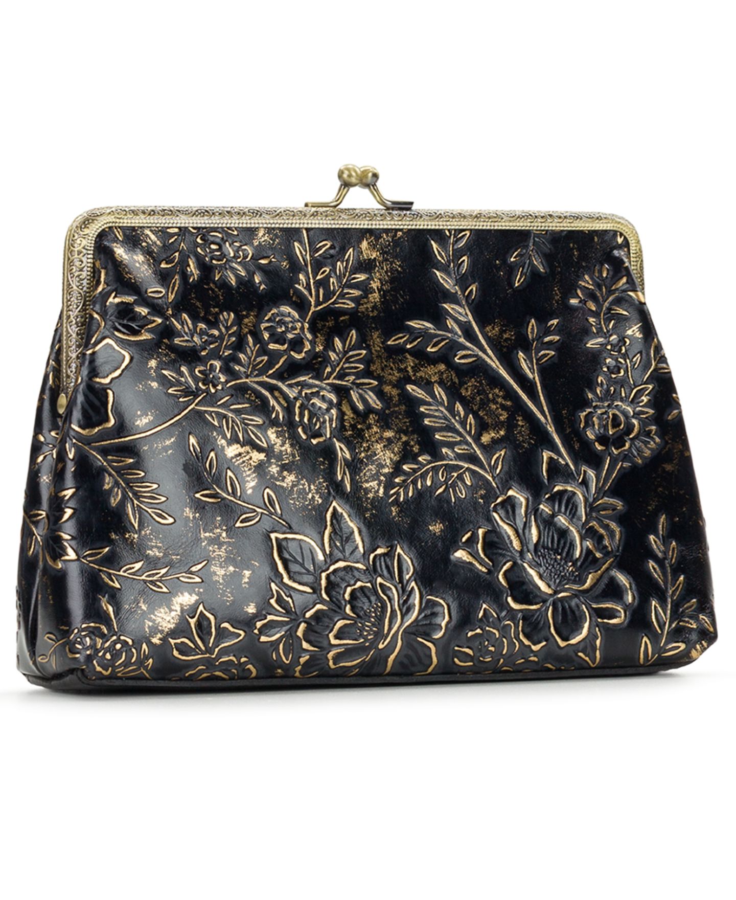 Женская сумка Patricia Nash Rose Garden Small Borriana Kiss-Lock Leather Crossbody, цвет: Розовый чёрный — фото 3